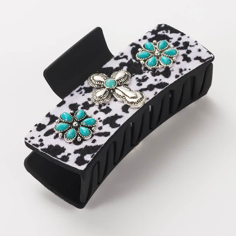 Women's Turquoise Leopard Dairy Cow Print Hair Claw Clip - Dairy Cow - image 5