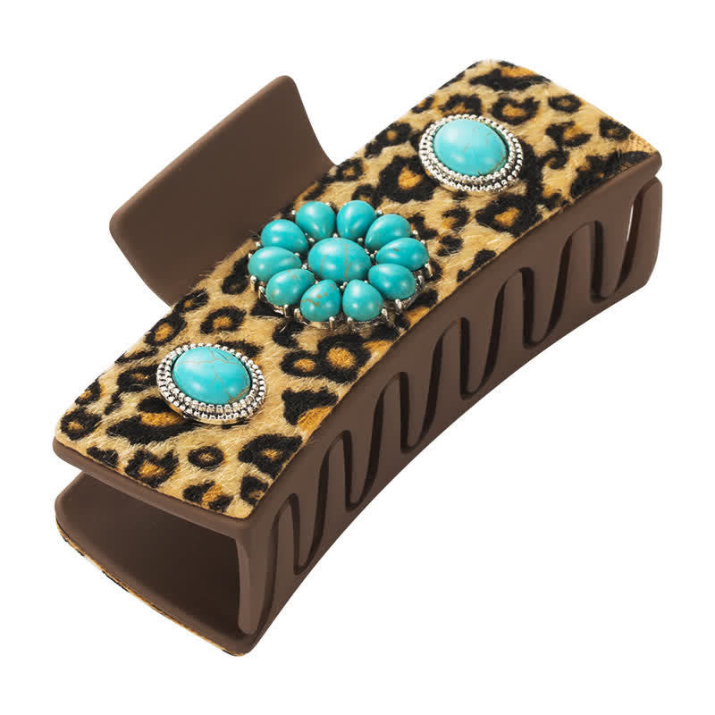 Women's Turquoise Leopard Dairy Cow Print Hair Claw Clip - Leopard - image 2