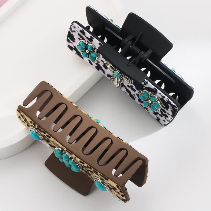 Women's Turquoise Leopard Dairy Cow Print Hair Claw Clip - image 1