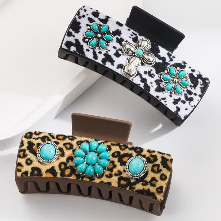 Women's Turquoise Leopard Dairy Cow Print Hair Claw Clip - image 0