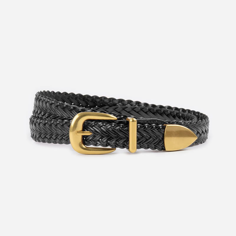 Vegan Leather Braided Belt Women's Waist Belt - Black - 43.31in / 110cm(Not included the buckle length) - image 10