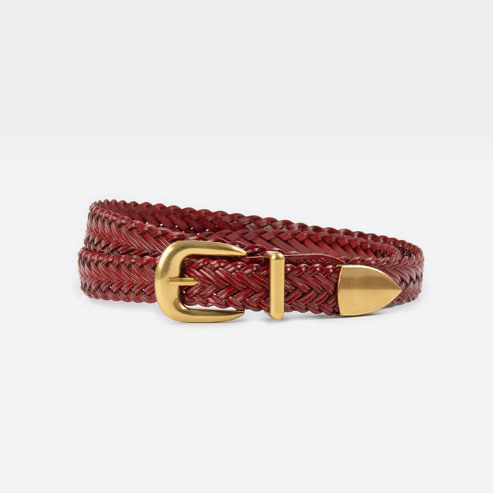 Vegan Leather Braided Belt Women's Waist Belt - Crimson - 43.31in / 110cm(Not included the buckle length) - image 15