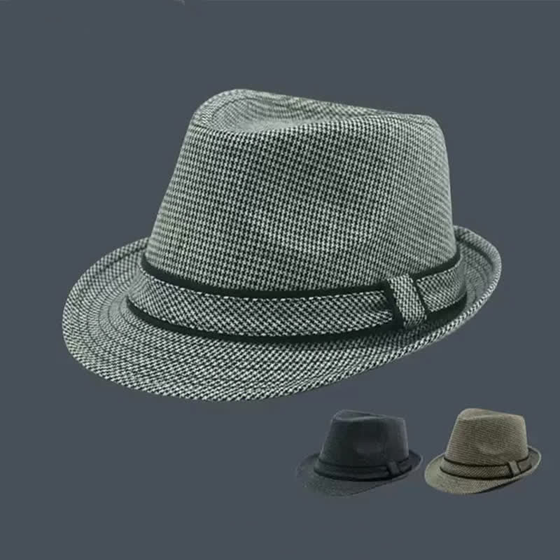 Men's British Plaid Houndstooth Pattern Summer Fedora Hat - image 0