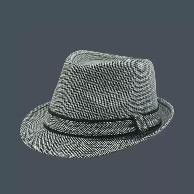 Men's British Plaid Houndstooth Pattern Summer Fedora Hat - Black - M (22"-22 7/8") - image 2