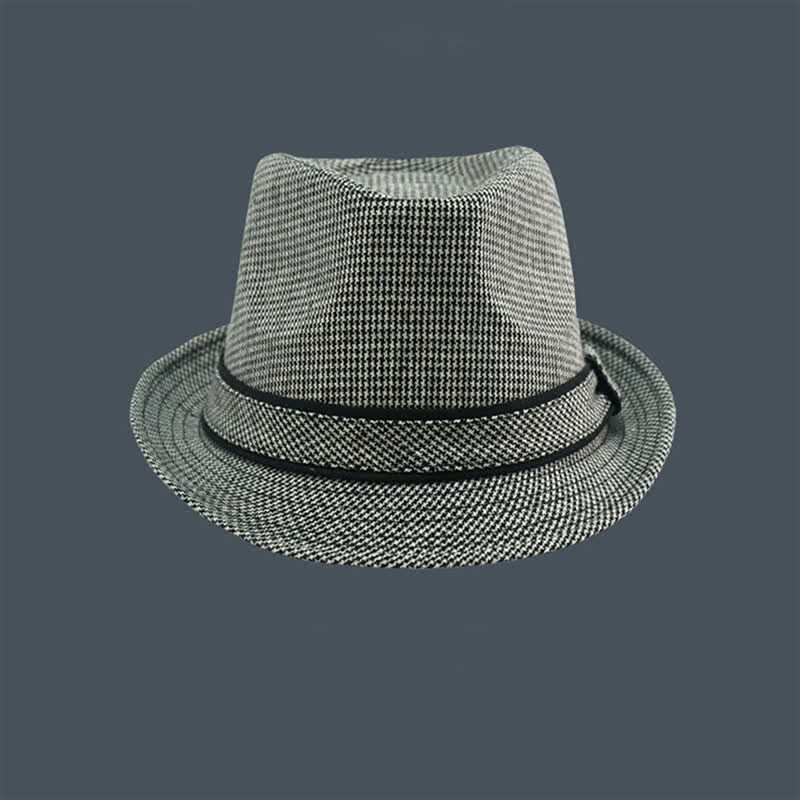 Men's British Plaid Houndstooth Pattern Summer Fedora Hat - image 1