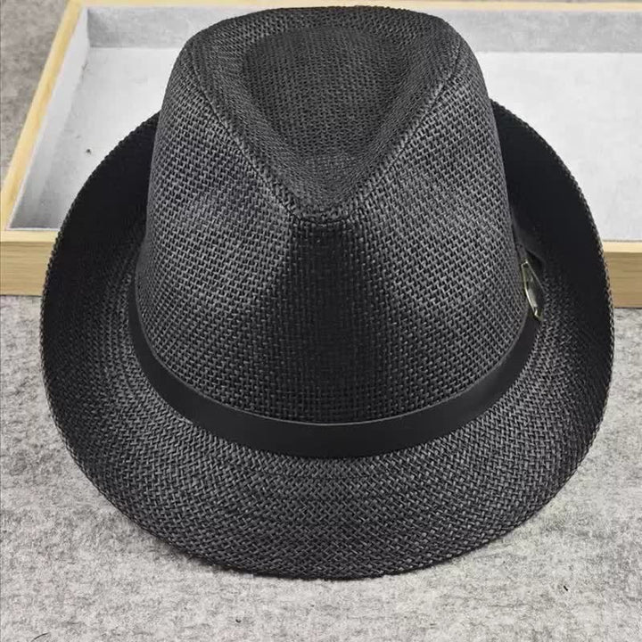 Men's British Plaid Houndstooth Pattern Summer Straw Fedora Hat - Black - L (23 1/4"-22 7/8") - image 2
