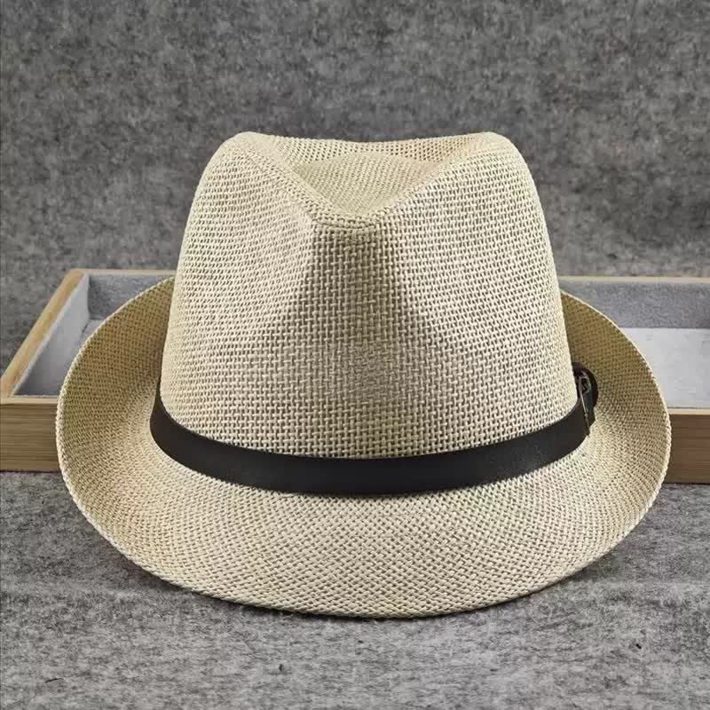 Men's British Plaid Houndstooth Pattern Summer Straw Fedora Hat - image 13