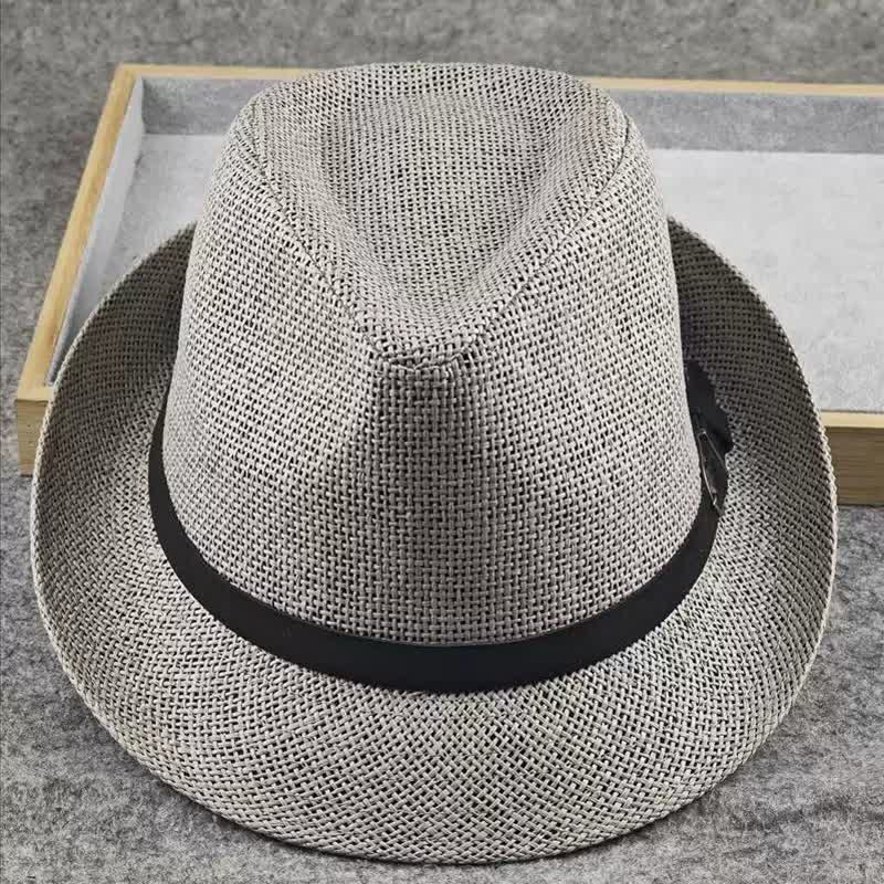 Men's British Plaid Houndstooth Pattern Summer Straw Fedora Hat - Gray - L (23 1/4"-22 7/8") - image 15