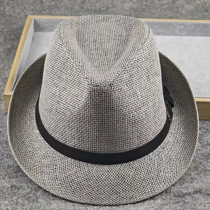 Men's British Plaid Houndstooth Pattern Summer Straw Fedora Hat - Gray - L (23 1/4"-22 7/8") - image 15