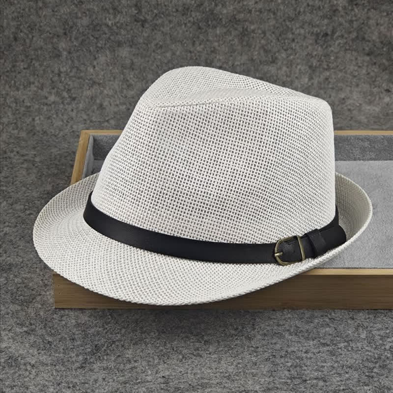 Men's British Plaid Houndstooth Pattern Summer Straw Fedora Hat - image 8