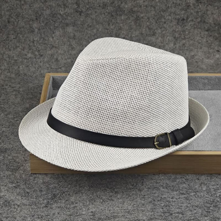 Men's British Plaid Houndstooth Pattern Summer Straw Fedora Hat - image 8
