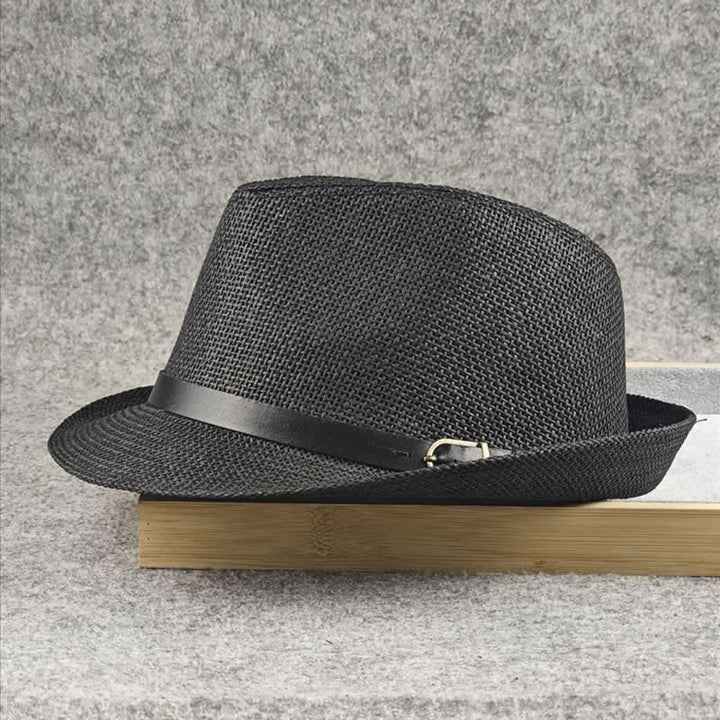 Men's British Plaid Houndstooth Pattern Summer Straw Fedora Hat - image 3