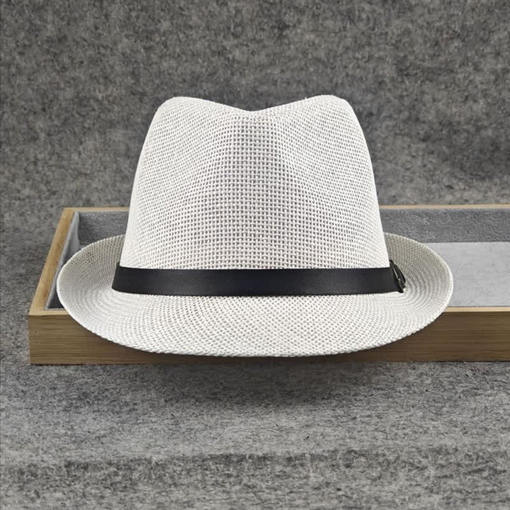 Men's British Plaid Houndstooth Pattern Summer Straw Fedora Hat - image 9