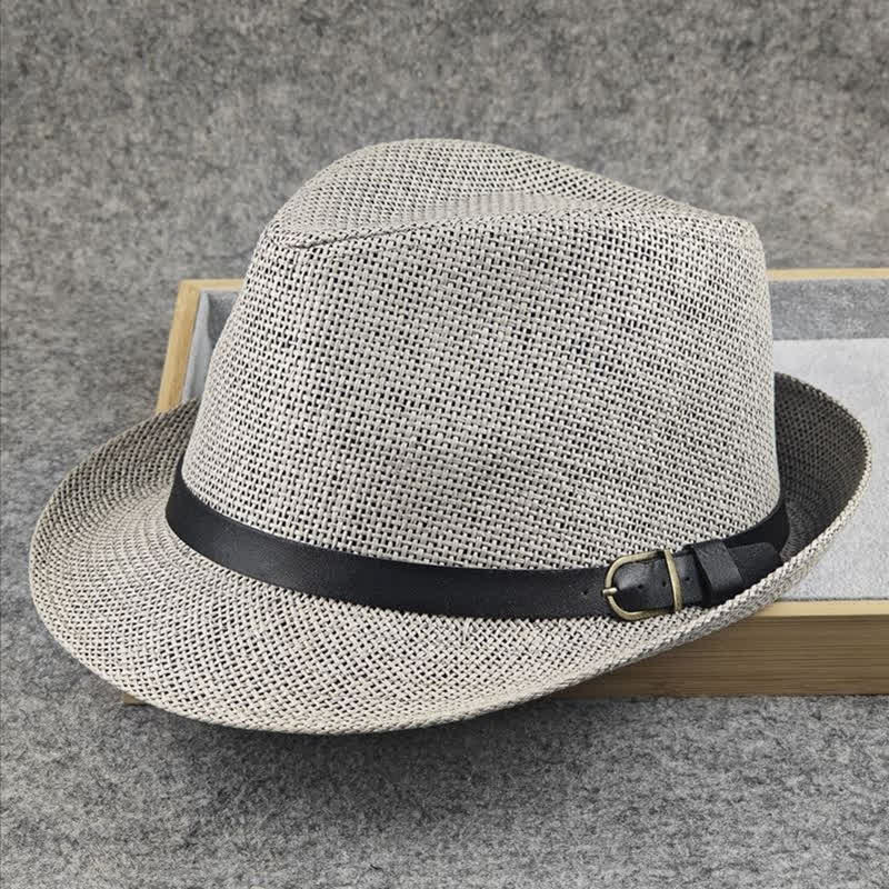 Men's British Plaid Houndstooth Pattern Summer Straw Fedora Hat - image 16