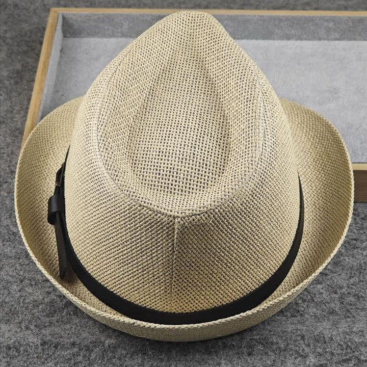 Men's British Plaid Houndstooth Pattern Summer Straw Fedora Hat - image 14