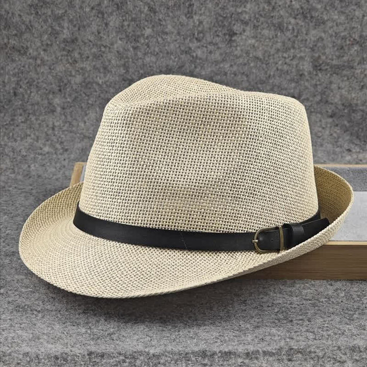 Men's British Plaid Houndstooth Pattern Summer Straw Fedora Hat - image 11