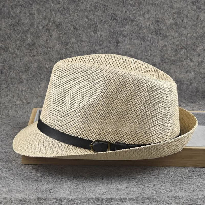 Men's British Plaid Houndstooth Pattern Summer Straw Fedora Hat - image 12
