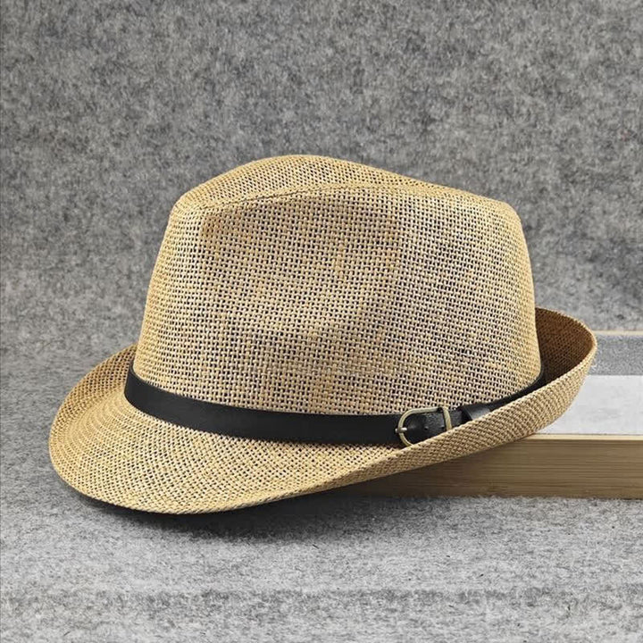 Men's British Plaid Houndstooth Pattern Summer Straw Fedora Hat - image 1