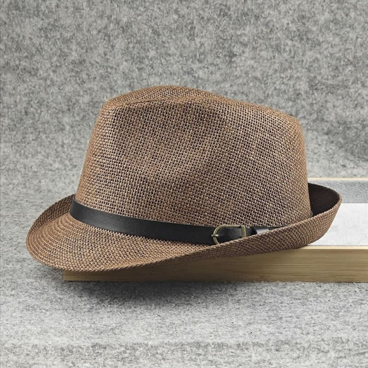 Men's British Plaid Houndstooth Pattern Summer Straw Fedora Hat - image 6
