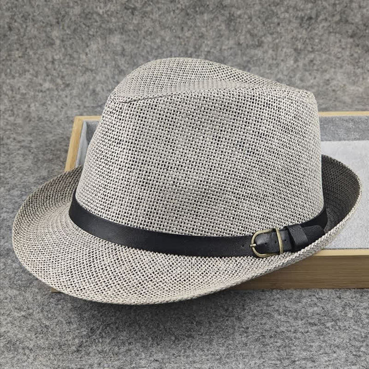 Men's British Plaid Houndstooth Pattern Summer Straw Fedora Hat - image 16
