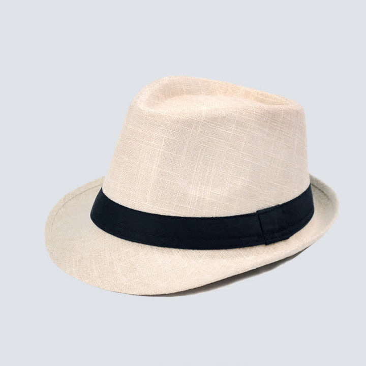 Men's Simple Black Ribbon Summer Fedora Hat - Ivory - M (22"-22 7/8") - image 3