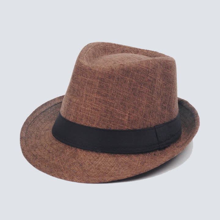 Men's Simple Black Ribbon Summer Fedora Hat - Dark Coffee - M (22"-22 7/8") - image 1