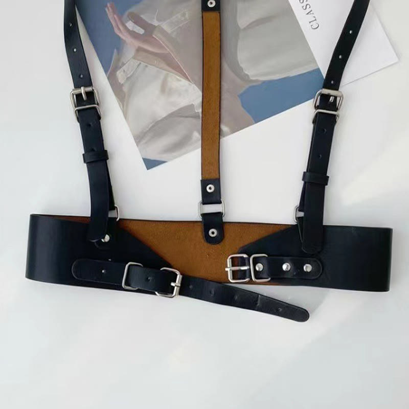 Steampunk Leather Waistband Adjustable Strap Corset Belt - image 8