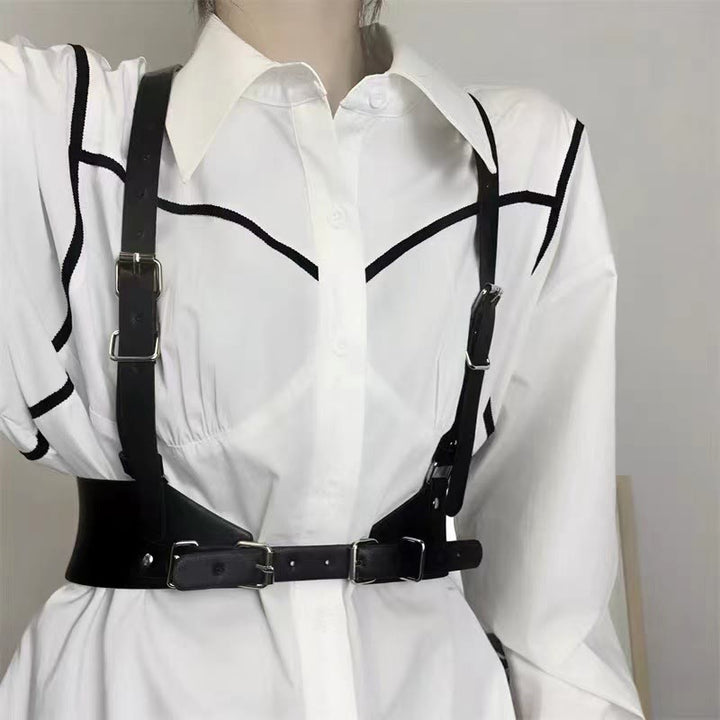 Steampunk Leather Waistband Adjustable Strap Corset Belt - Small - Black - image 0