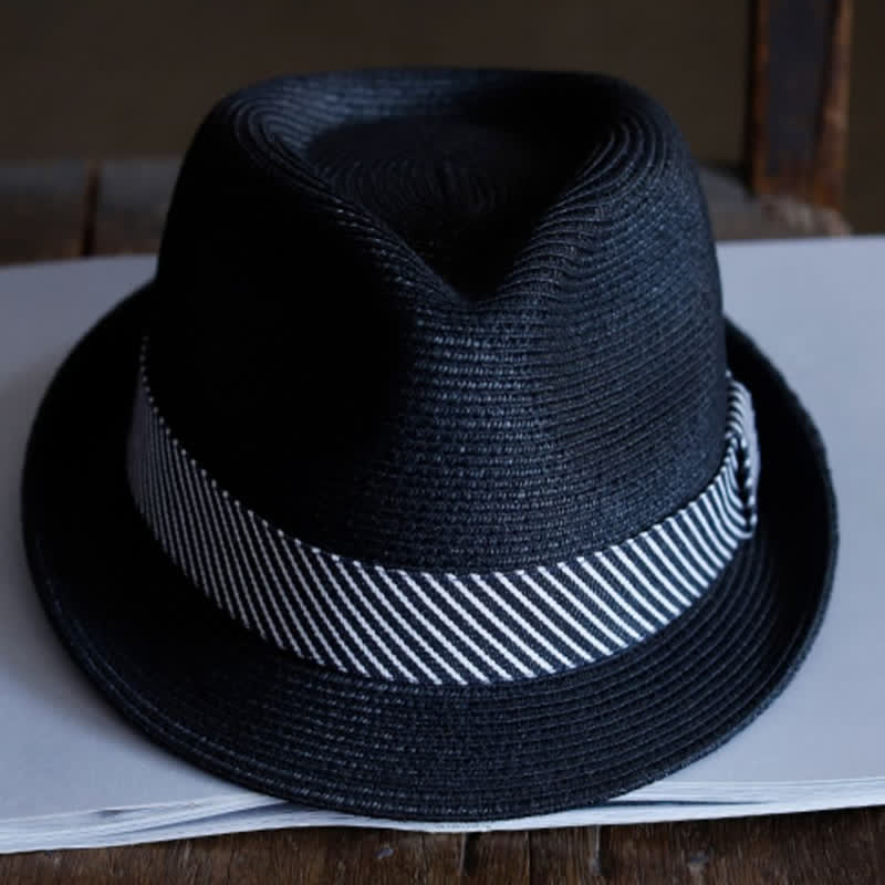 Men's Graceful Striped Ribbon Beach Straw Fedora Hat - image 4