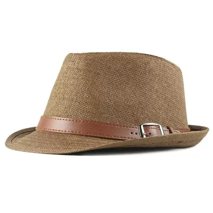 Men's Stylish Casual Leather Decor Straw Fedora Hat - Coffee - M (22"-22 7/8") - image 10