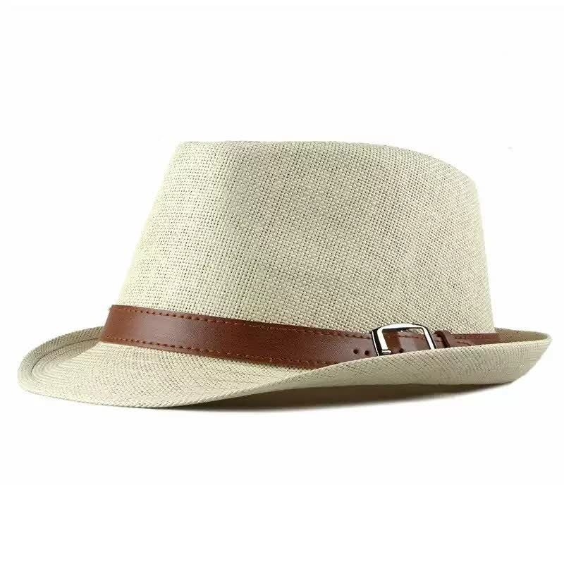 Men's Stylish Casual Leather Decor Straw Fedora Hat - Beige - M (22"-22 7/8") - image 12
