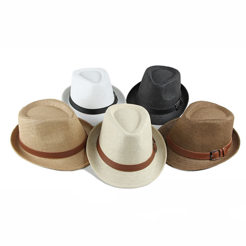 Men's Stylish Casual Leather Decor Straw Fedora Hat - image 1