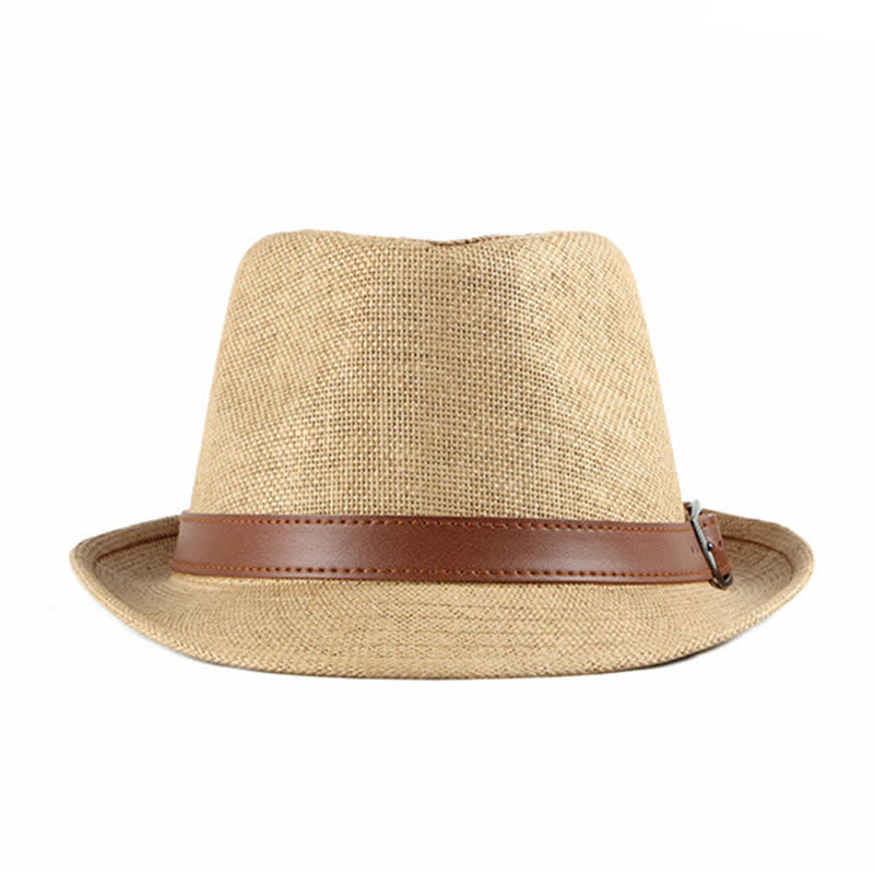 Men's Stylish Casual Leather Decor Straw Fedora Hat - image 3