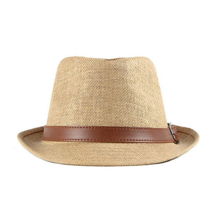 Men's Stylish Casual Leather Decor Straw Fedora Hat - image 3