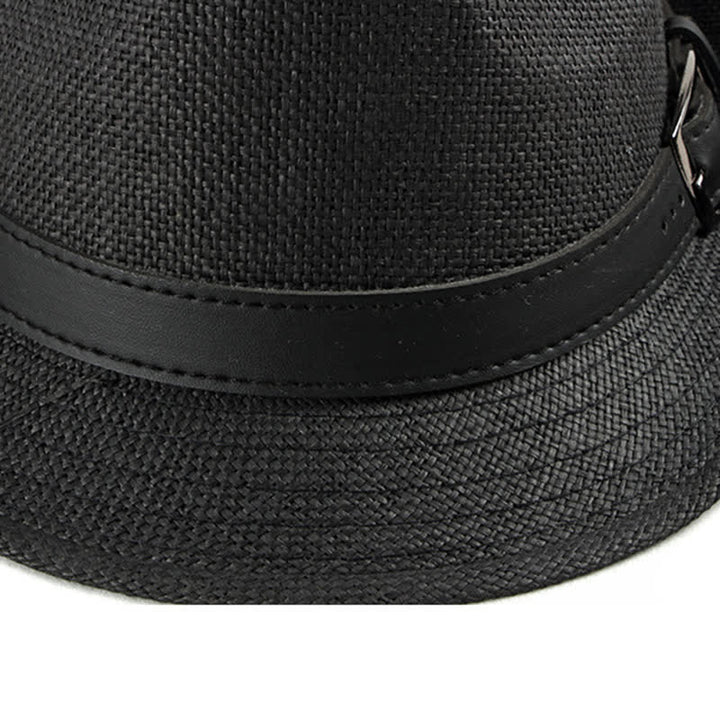 Men's Stylish Casual Leather Decor Straw Fedora Hat - image 9