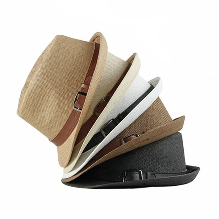Men's Stylish Casual Leather Decor Straw Fedora Hat - image 2