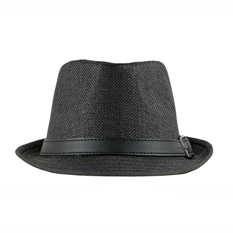 Men's Stylish Casual Leather Decor Straw Fedora Hat - image 6