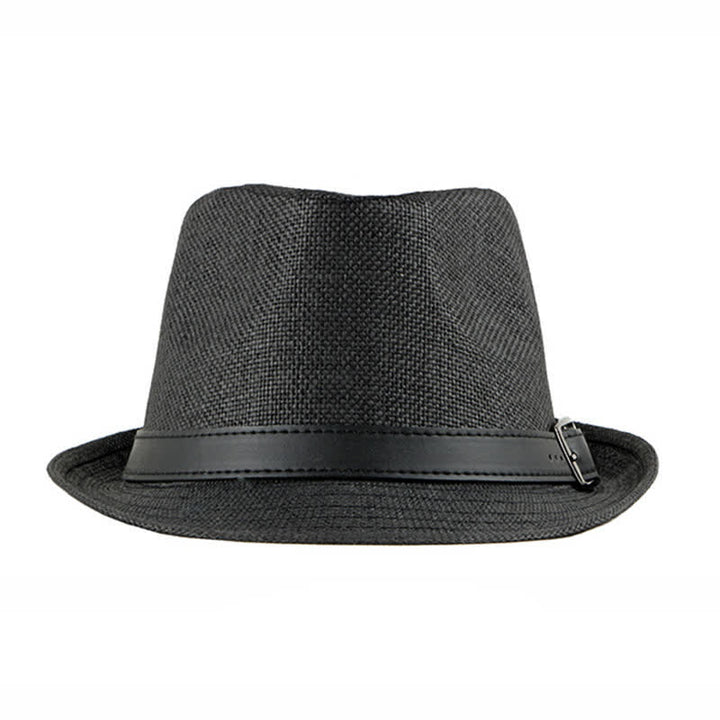 Men's Stylish Casual Leather Decor Straw Fedora Hat - image 6