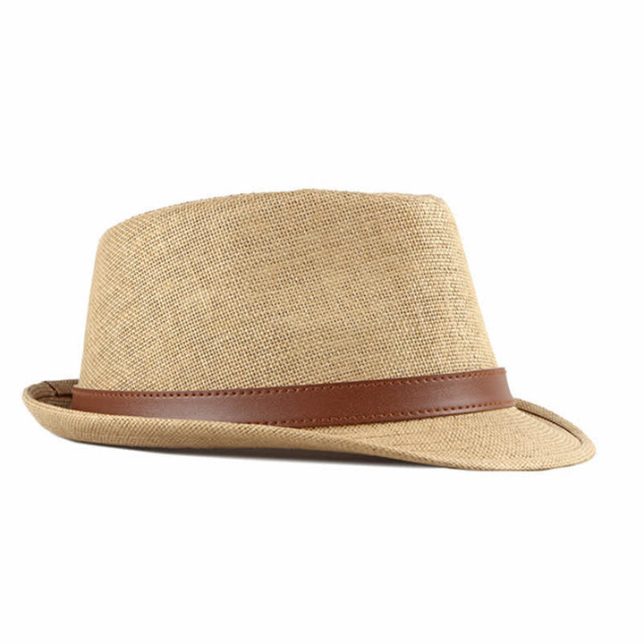 Men's Stylish Casual Leather Decor Straw Fedora Hat - image 4