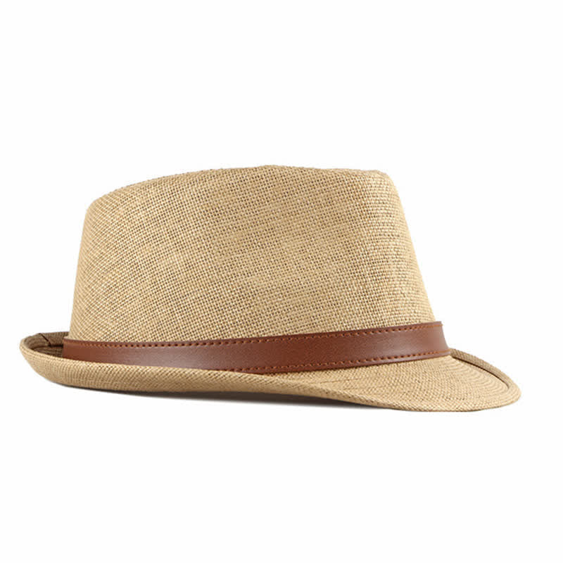 Men's Stylish Casual Leather Decor Straw Fedora Hat - image 4