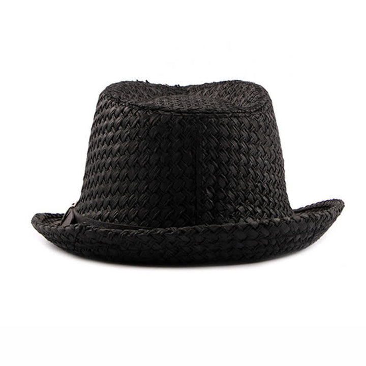 Men's Woven Leather Band Decor Beach Straw Fedora Hat - image 3