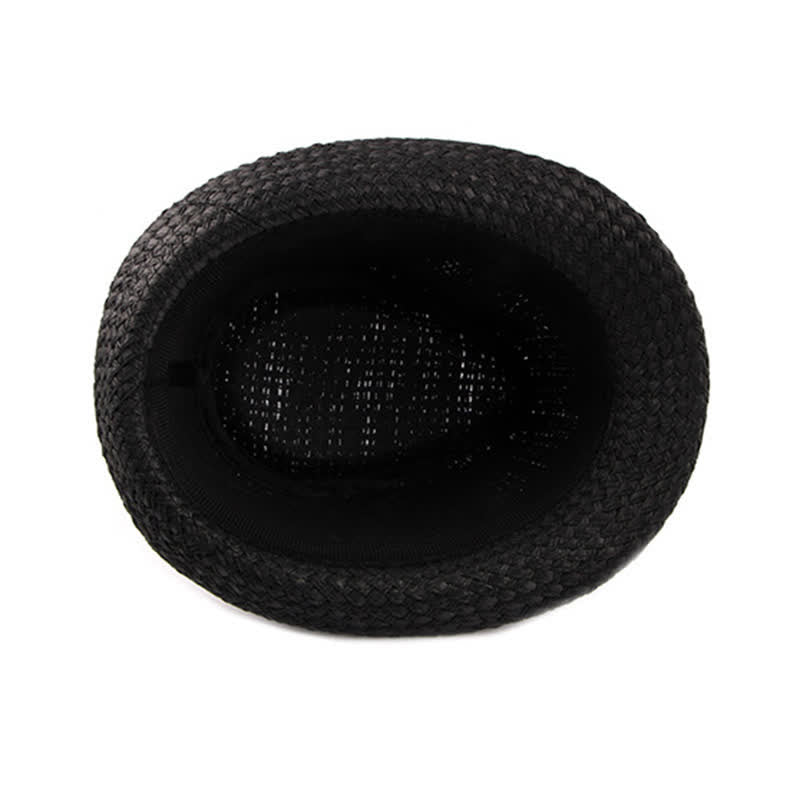 Men's Woven Leather Band Decor Beach Straw Fedora Hat - image 5