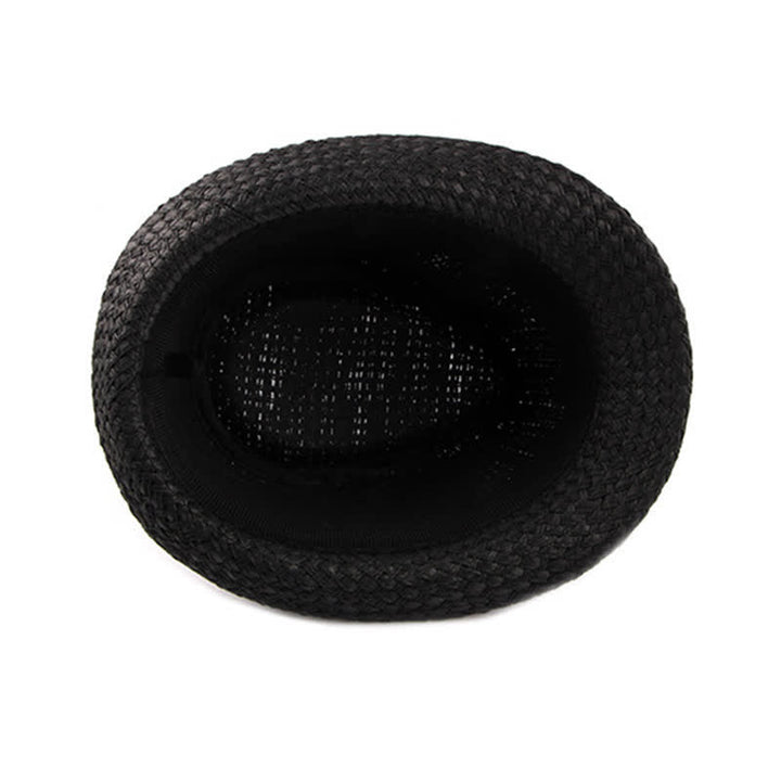 Men's Woven Leather Band Decor Beach Straw Fedora Hat - image 5