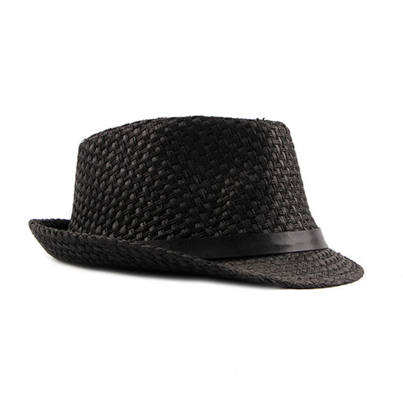Men's Woven Leather Band Decor Beach Straw Fedora Hat - image 4