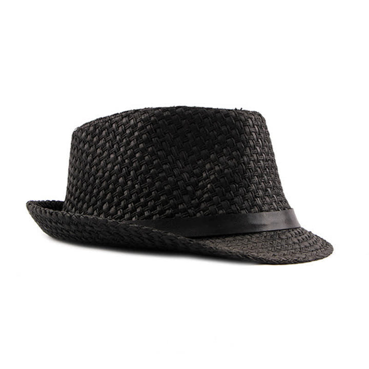 Men's Woven Leather Band Decor Beach Straw Fedora Hat - image 4