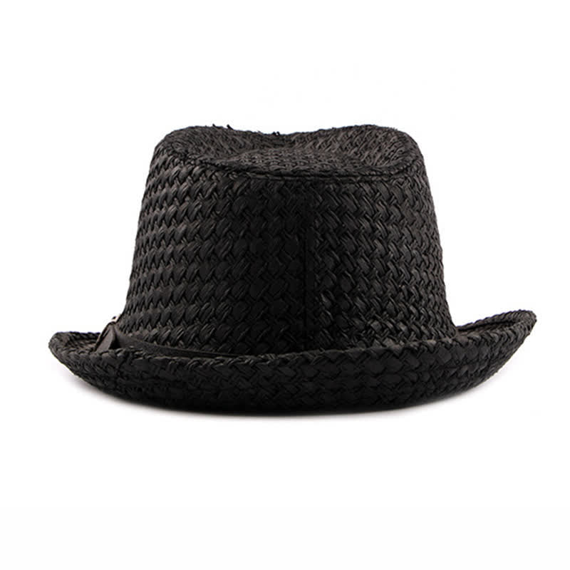 Men's Woven Leather Band Decor Beach Straw Fedora Hat - image 3