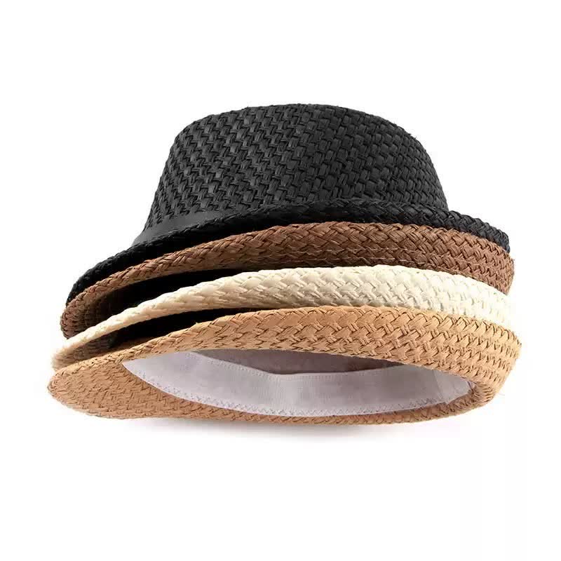 Men's Woven Leather Band Decor Beach Straw Fedora Hat - image 1