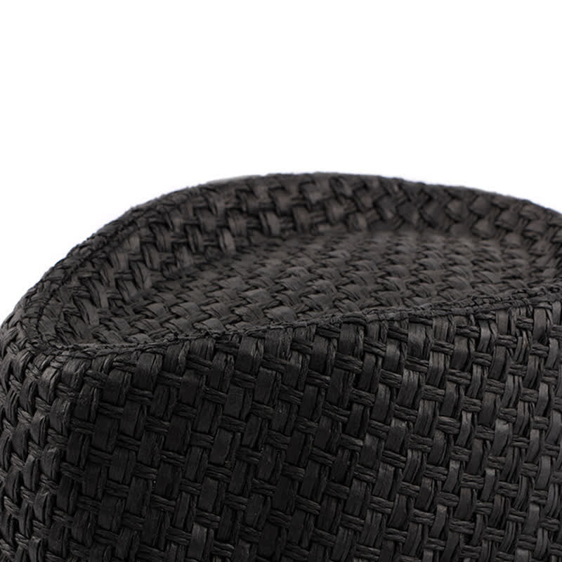 Men's Woven Leather Band Decor Beach Straw Fedora Hat - image 7