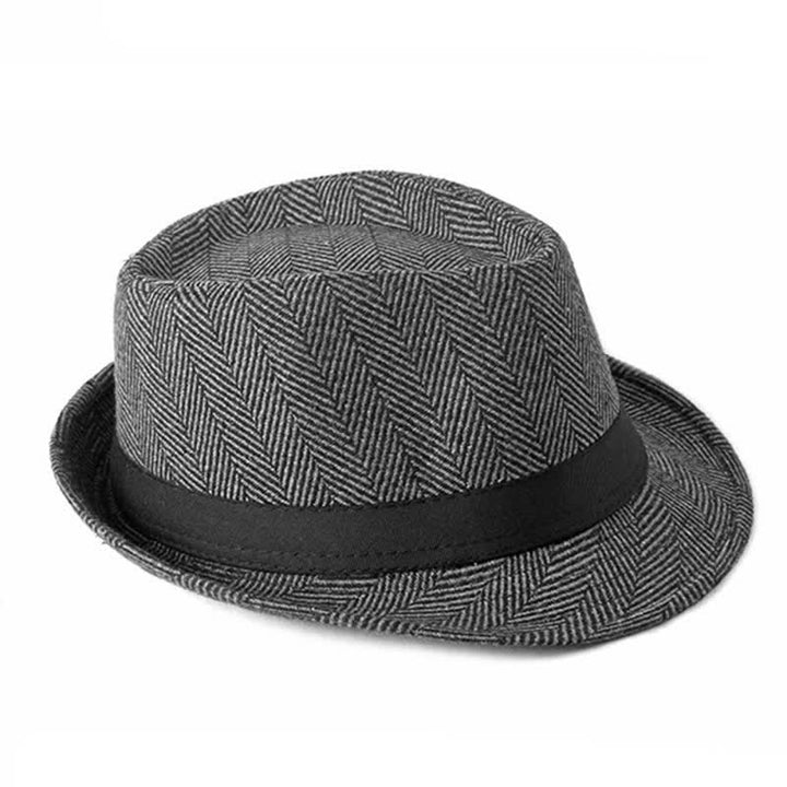 Gentlemen Herringbone Pattern Black Ribbon Fedora Hat - image 9