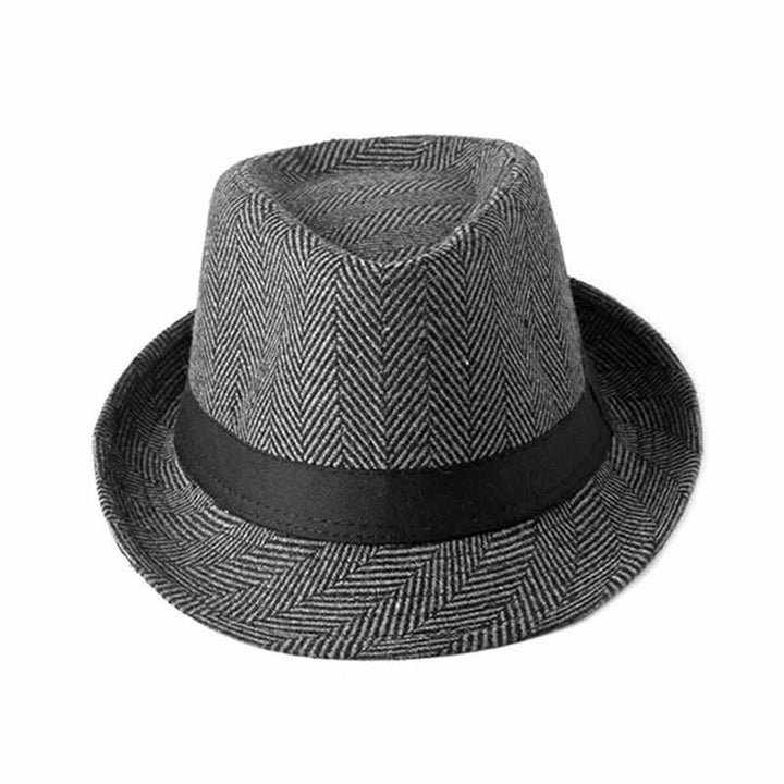 Gentlemen Herringbone Pattern Black Ribbon Fedora Hat - image 5